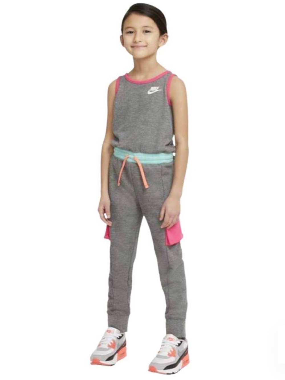 Nike Girls Sportswear Cargo
Jumpsuit - Grey Pink Teal Colorblock Sz L or 6X